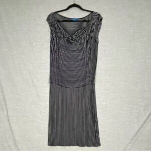 Derek Lam Dress Sz Medium Striped Drop Waist Cap Sleeves Midi Length